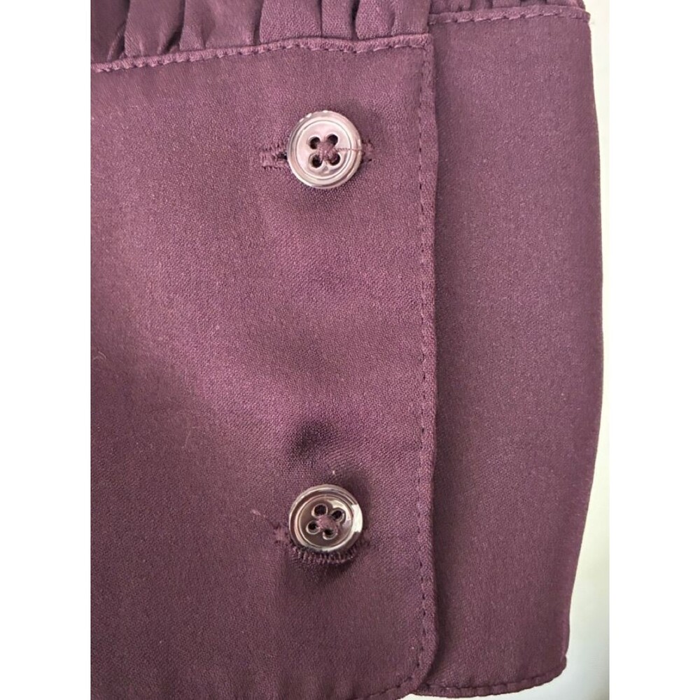 Quince Washable Silk Split Neck Blouse Chocolate Plum Brown Medium Quiet Luxury - Picture 6 of 9